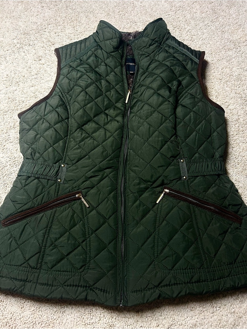 Weatherproof Green Quilted Faux Fur Lined Vest Women’s Medium